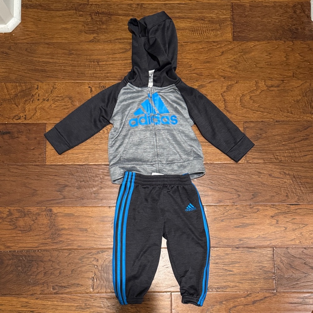 Adidas Charcoal and Sky Blue Tracksuit